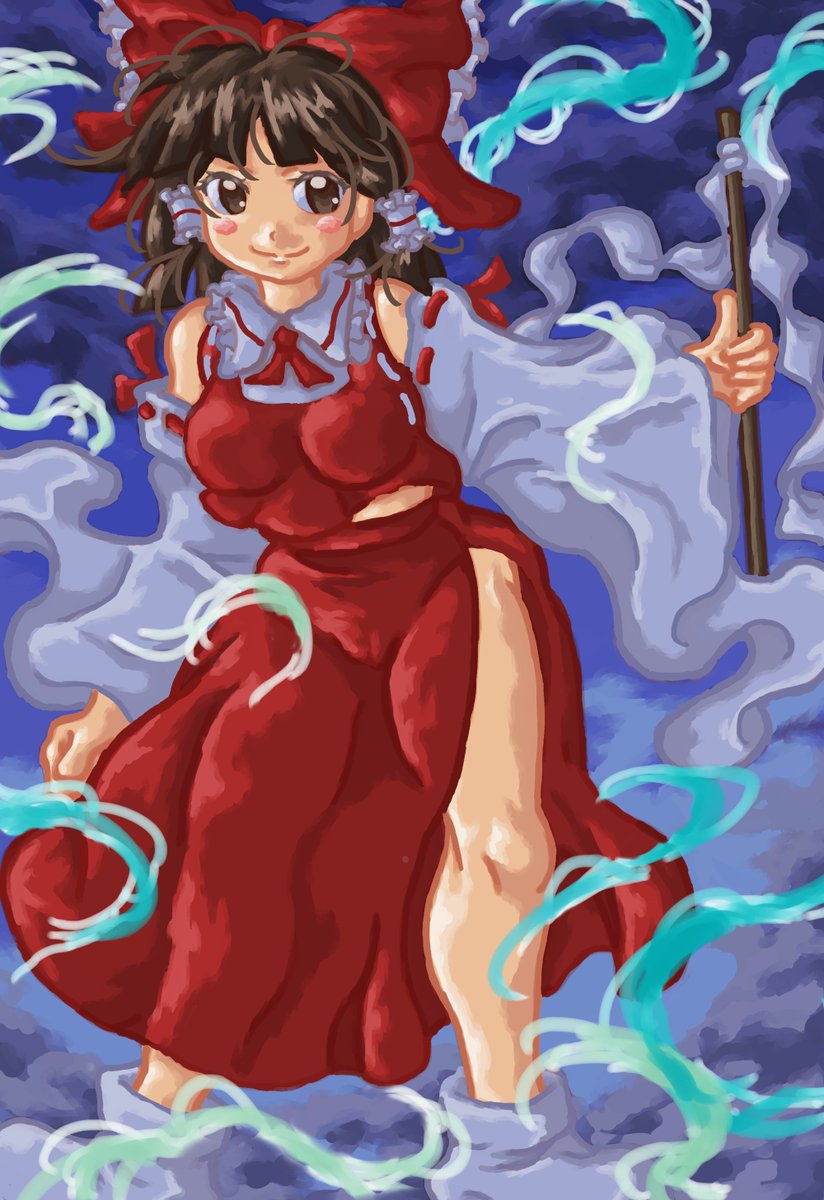 SpRaZNdD1N87875's tweet photo. 東方紅魔郷の博麗霊夢さんの原作絵を自分の絵柄で描いてみたけどやっぱりZUNさんのあの愛嬌や味がある画風には到底届かず(;・∀・)　#東方Projectㅤㅤㅤㅤ https://t.co/4BFJX247iw