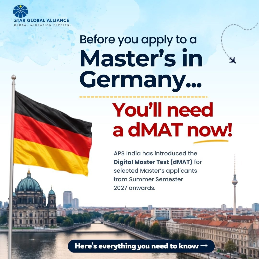 sgeamigration's tweet photo. Planning a Master's in Germany for Summer 2027? 🇩🇪
There's an important update. APS India has made the Digital Master Test (dMAT) mandatory for selected Master's applicants from the Summer Semester 2027.
#StudyInGermany #GermanyAdmissions #MastersInGermany #APSIndia #dMAT https://t.co/iQHVABxZTM