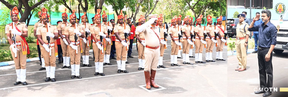 CMOTamilnadu's tweet photo. மாண்புமிகு தமிழ்நாடு முதலமைச்சர் திரு.ச.ஜோசப் விஜய் அவர்கள் இன்று (10.7.2026) கரூர் மாவட்ட ஆட்சியர் அலுவலக வளாகத்திலுள்ள சுற்றுலா மாளிகையில் காவல்துறையினரின் அணிவகுப்பு  மரியாதையை ஏற்றுக் கொண்டார்.
#CMJosephVijay‌ https://t.co/xMZwzlXhQB