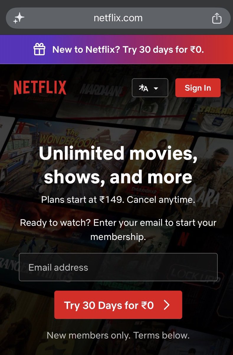 DealRadarInd's tweet photo. Netflix Deal | 🎬 Enjoy Netflix Free for 30 Days 

1. Sign up for a new Netflix account. 
2. Select the "Try 30 days for ₹0"offer. 
3. Pick the plan that works for you. 
4. Finish the signup using UPI or your debit/credit card.
  
Visit: https://t.co/6pU09umVnw https://t.co/4nEV02InFK