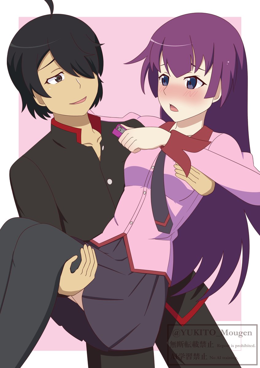 YUKITO_Mougen's tweet photo. 暦＆ひたぎ  Koyomi&amp;Hitagi
遅ればせながら。 
#物語シリーズ
#戦場ヶ原ひたぎ誕生祭2026 https://t.co/3Q1pGcnD0T