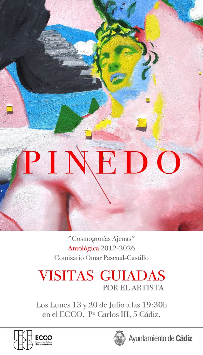 Cadiz_es's tweet photo. 😀 Recuerda que ya puedes visitar la exposición 'Pinedo. Cosmogonías ajenas. Antológica 2012-26' del artista Juan Manuel Fernández-Pinedo

📍 En el @EccoCadiz #Cádiz

📅 La puedes ver hasta el 8 de noviembre

➡️ Y tenemos preparadas visitas guiadas con el artista para los próximos 13 y 20 de julio, a las 19:30 horas

#CádizEsCultura #CádizEsElPlan ❤️