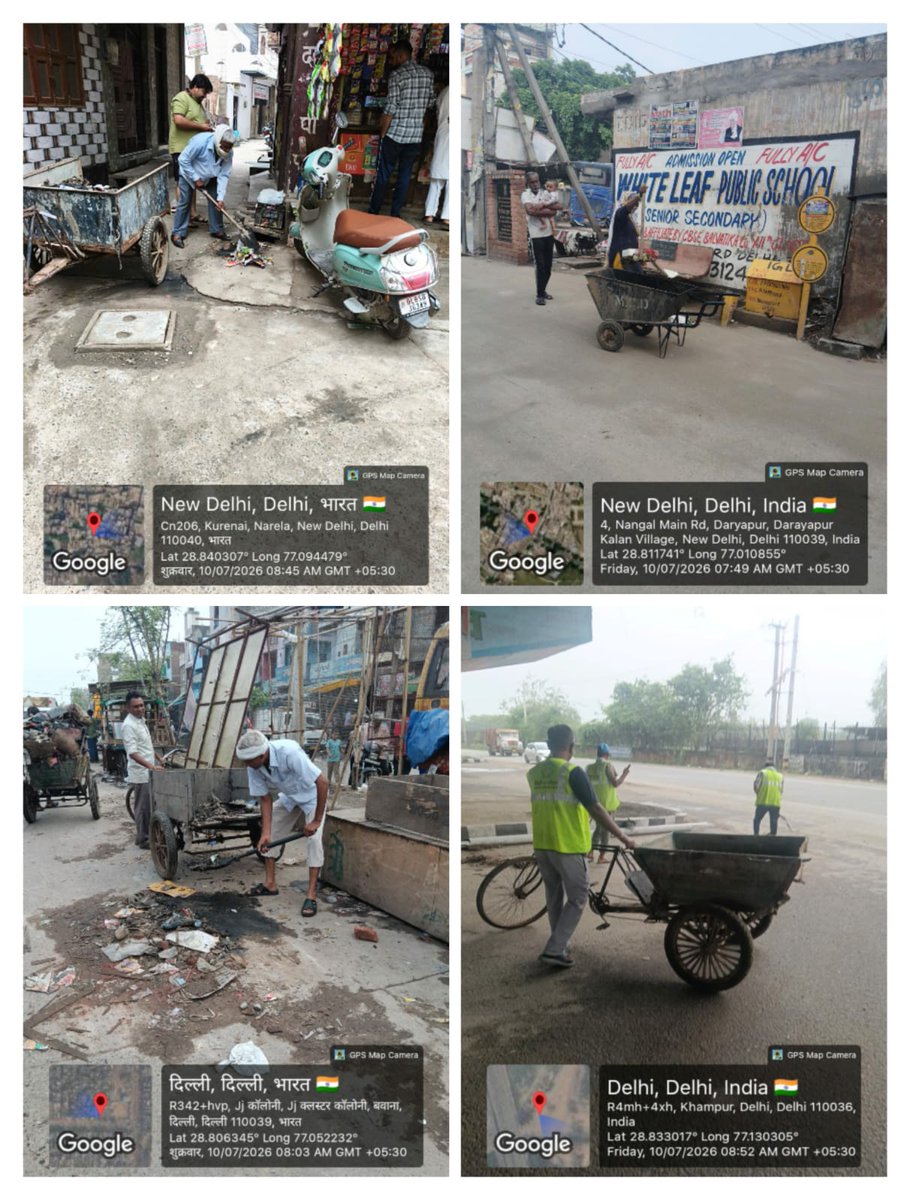 DmcNarela's tweet photo. A special drive for clearance of fatigue points was carried out on 10.07.2026.  During the drive, necessary sanitation and cleanliness measures were undertaken, and all identified fatigue points were attended to as required.
@LtGovDelhi
@CMODelhi
@MCD_Delhi
@SBM_MCD https://t.co/wRNUfcvwFk