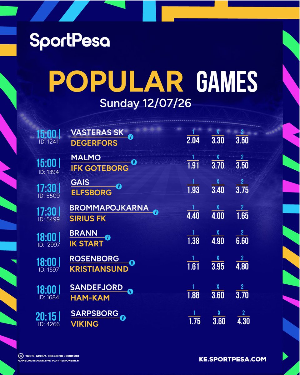 SportPesa's tweet photo. Sunday Best ziko set !🔥🔥
Hakuna kungoja 90 mins kulipwa, ukiseti na market yako iivane, malipo ni instant!
Chambua, Cheza, Shinda !
Kazi kwako! 📲https://t.co/R3rvnKMKok | #MakeItCount https://t.co/d3x3Tsq6Xd