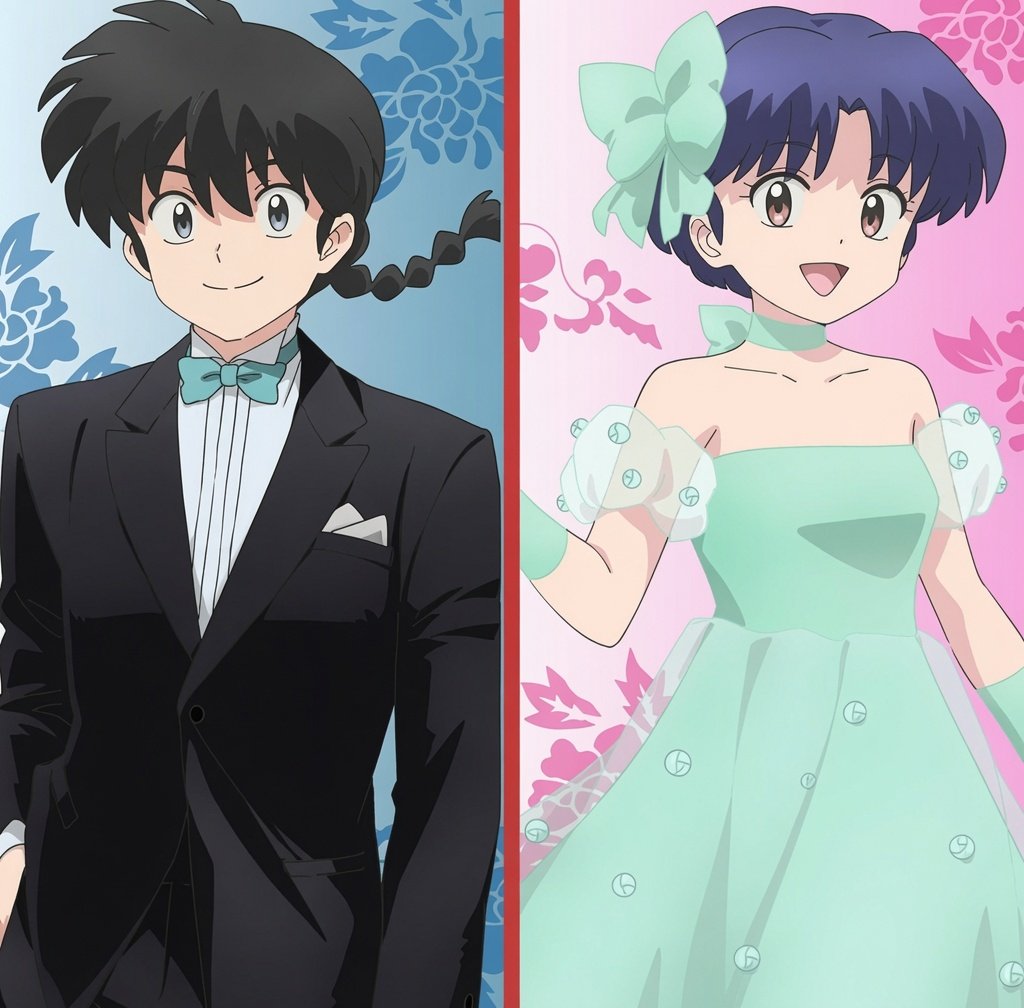 torianis's tweet photo. Estoy encantada con el vestido de Akane 🥺💖✨💞 amooo y además la pajarita de Ranma hace juego con el look de Akane https://t.co/MTqPtFRAJG