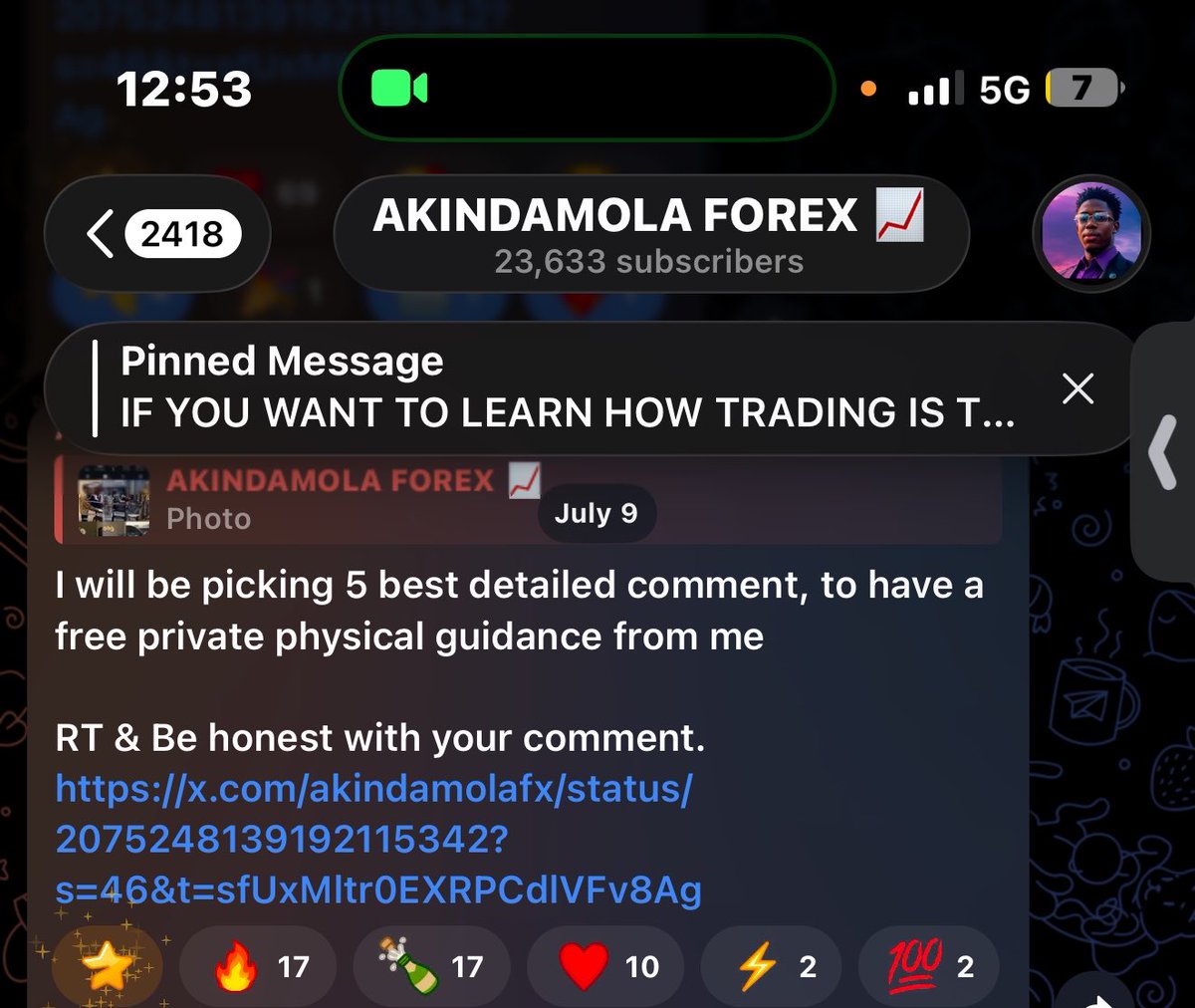 Akindamolafx's tweet photo. I will be picking the 5 lucky traders that will be physically mentored by me before end of this week.

Comment why I should pick you ⬇️ https://t.co/qPfxijgDm9