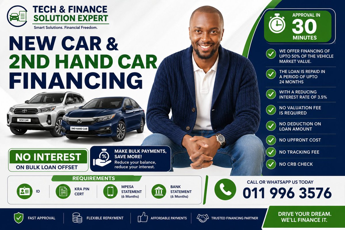engr_kanyi's tweet photo. Why wait to own your dream car? Access fast financing with 3.5% reducing balance interest and enjoy lower repayment costs over time.
Over 122,000 Daily Nation Empowering Youth Agenda Ruto Atimiza Ahadi
#GetITNow
#KenyaKwanzaWestern
#Western
#dailynation https://t.co/5w9lpiSdCq