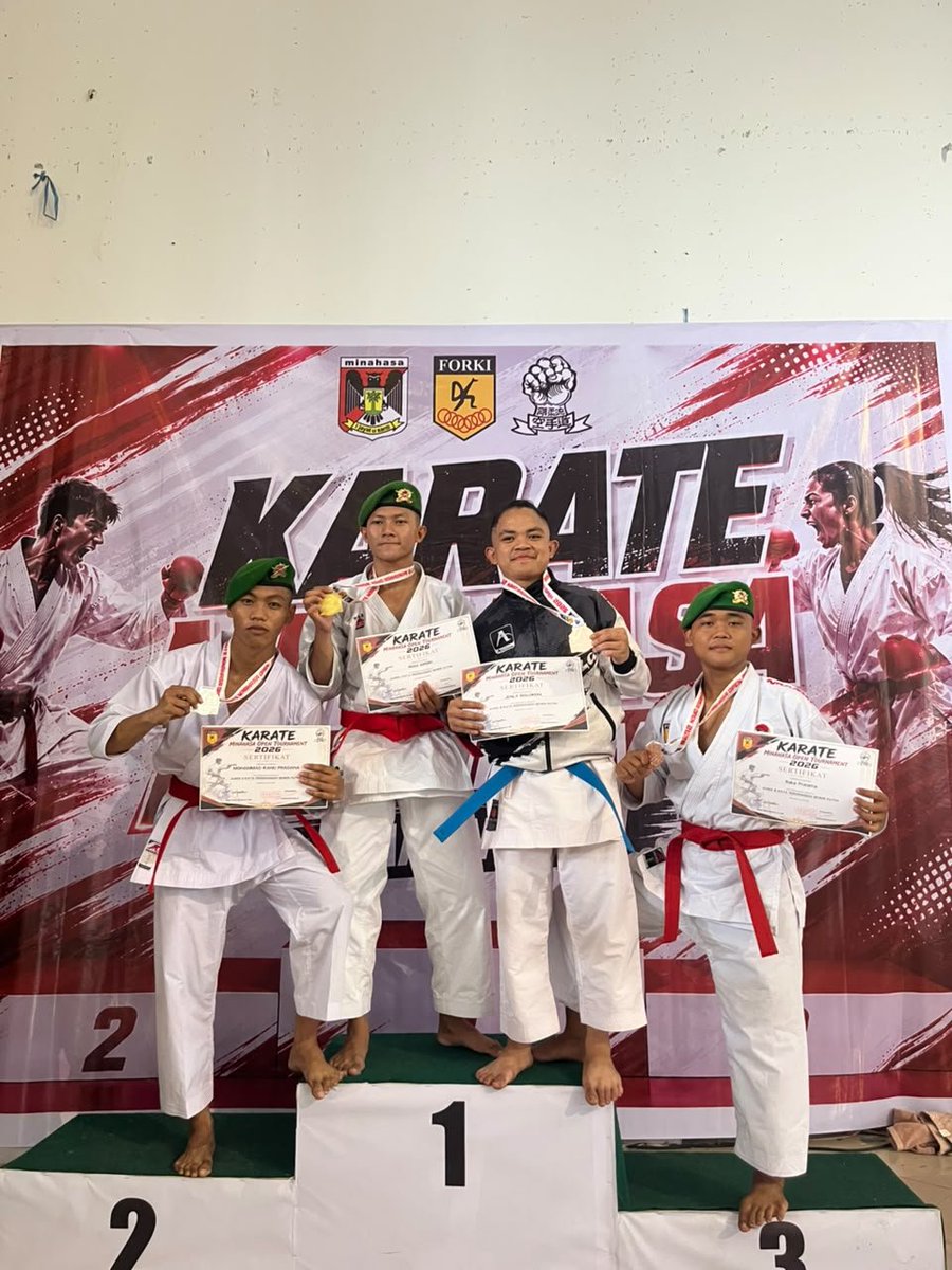 YonifMoea's tweet photo. Dua prajurit Yonif TP 824/MO'E'A raih prestasi di Karate Minahasa Open 2026:
🥇 Serda Rian Ariski - Juara 1 Kata Perorangan Senior Putra
🥉 Serda Alviano Tatra - Juara 3 Kumite +84 Kg Senior Putra

Komandan &amp; keluarga besar Yonif TP 824 mengapresiasi capaian luar biasa ini! https://t.co/g4gE4p74a7