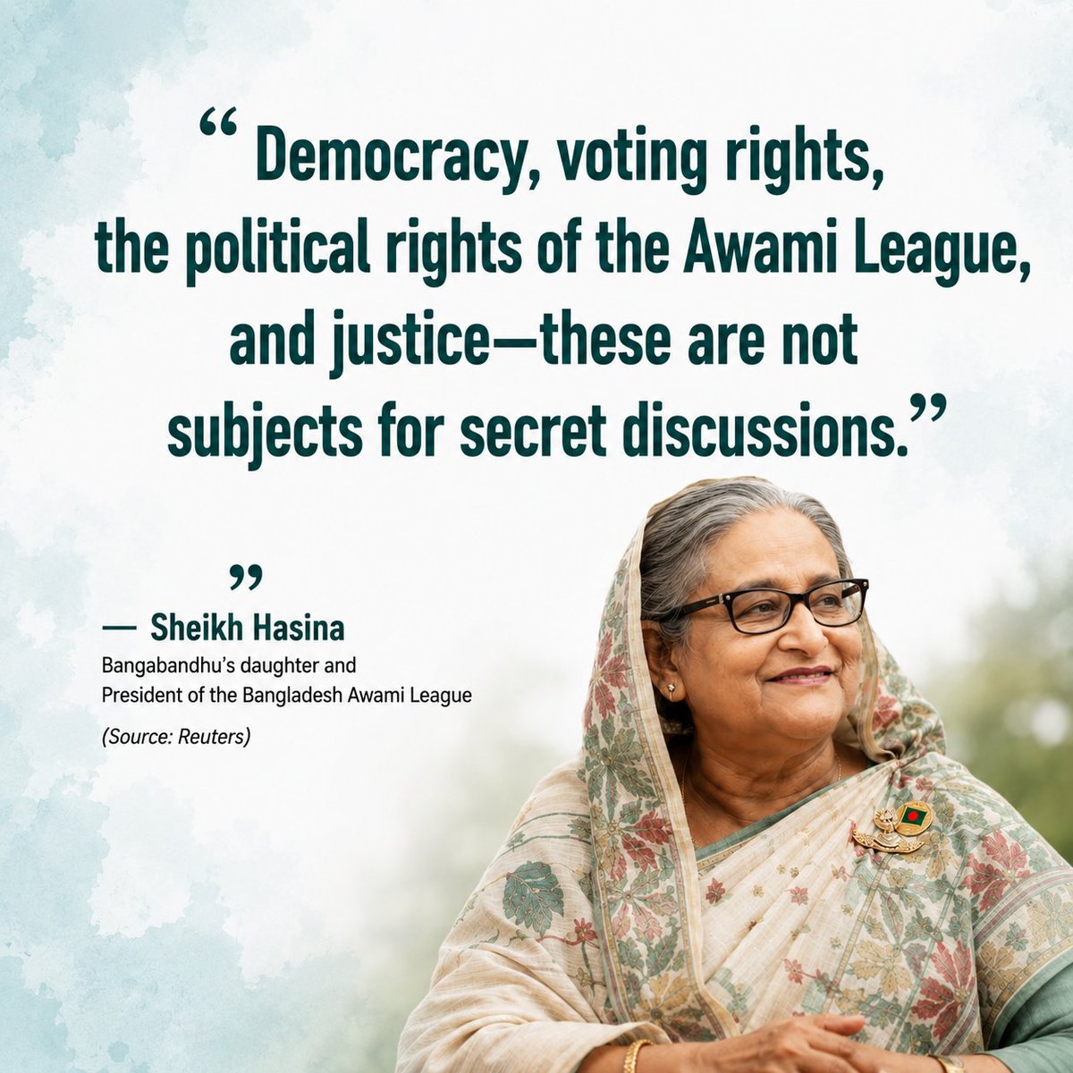 Maj1155Avijeet's tweet photo. The true measure of democracy lies in protecting political rights, ensuring justice, and upholding the equal dignity of every citizen.
#Democracy #PoliticalRights #Justice #HumanRights #EqualDignity #RuleOfLaw #DemocraticValues #Bangladesh #AwamiLeague #SheikhHasina

@Reuters @Amnesty @UNHumanRights @hrw