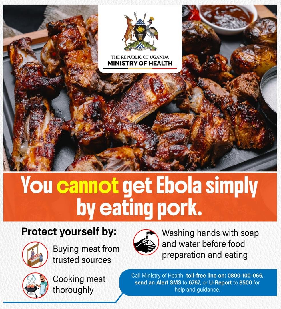 TZ_MediaUG's tweet photo. The rumors were flying, but the @MinofHealthUG  officially gave us the green light! 😅

Fridays are strictly for catching up with buddies in Bufundas &amp; that muchomo plan is fully secured. The experts have spoken: you cannot get #Ebola simply by eating pork! https://t.co/VlGLbZuMdu
