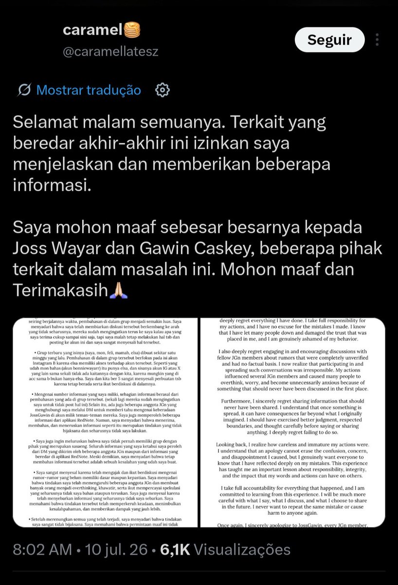 jossgawinshield's tweet photo. 🛡️ Update | Caramel Case
For documentation purposes, the attached screenshots archive the public statements issued by or related to accounts publicly involved in the Caramel case. These statements have been preserved as part of the public record for future reference.
🛡️ SHIELD https://t.co/1lsvQjtJQk