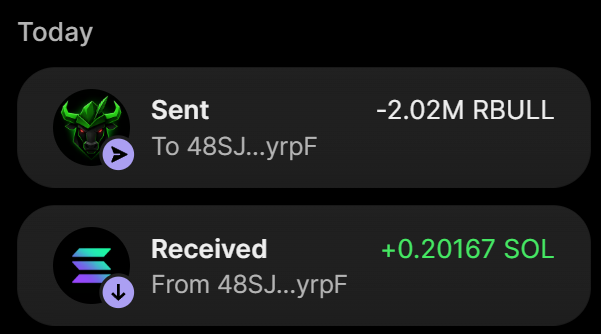 RobinBullSolana's tweet photo. ✅ Purchase of  2.02 MILLION $RBULL completed for 0.2.016+ $SOL

TX - https://t.co/Trnhi4A5UB

Buy $RBULL ON X 
Send between 0.2 SOL and 10 SOL to: RBU1SkSjGWRokv8QAcv85sWFGhTg6YQDVJRejHif9Yy

1 SOL = 10M $RBULL
5 SOL = 100M $RBULL 

Retweet &amp; Drop SOL Address https://t.co/Ly7IQI4lzK