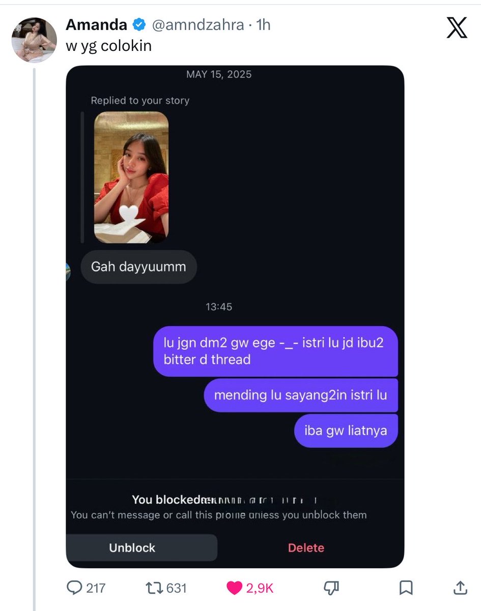 Nanarahmandp's tweet photo. Bener kan kataku, pasti ibu ibu yg julitin kak amanda itu orang yg gabahagia hidupnya, dan terbukti ternyata suami si ibu dokter erha itu suka banget dm kak amanda zahra😅

Jujur plot twist nya melebihi film, ternyata ini toh alasannya sebenci itu sampe ngomongin yang engga-engga di ruang publik🤏🏻