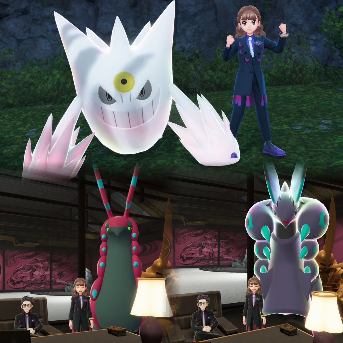 scr_703's tweet photo. 最近ポケチャンのために色違い厳選して、40匹くらいGETできた！！やっとオヤブン色違いペンドラーGET💜✨しかもダークボールで🐦‍⬛色違いメガゲンガー白も良き！！
10匹くらい連れて行く🎮 https://t.co/4WMLfuOApg