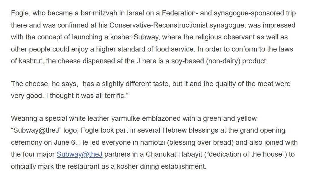 ShieldsClips's tweet photo. Did you know "Jared from Subway" - the guy who is currently in prison for sexually abusing over a dozen children, is jewish?

He had a bar mitzvah in Israel, and even did black magic jew rituals for the first kosher Subway, opened inside of a jewish community center (on 6-6) https://t.co/cIsYEOqPMv