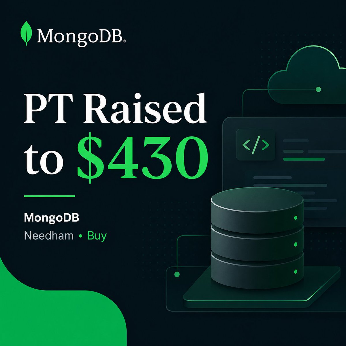ThePupOfWallSt's tweet photo. $MDB is catching another target raise as Needham moves its price target to $430 from $400 and keeps a Buy rating.

The core thesis: MongoDB is becoming a more complete enterprise database platform, with Atlas feature investments gaining traction and helping customers replace separate tools inside modern software stacks.