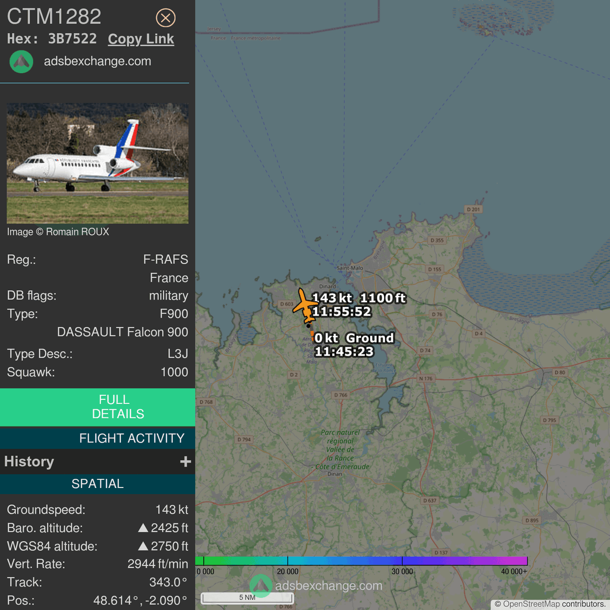 FlottePresident's tweet photo. 🛫 Un Dassault Falcon 900EX EASy 🇫🇷 République Française vient de décoller près de Dinard/Pleurtuit/Saint-Malo, France.
Vol #CTM1282, immatriculation #FRAFS.
Suivre le vol : https://t.co/1fnGz8CoES https://t.co/qmTrjR3UzV