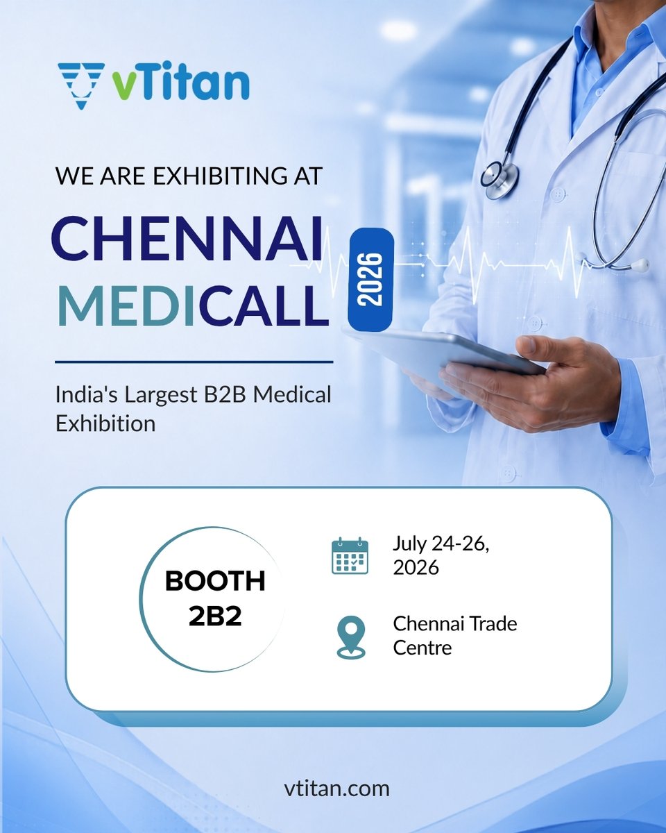 vTitan_Corp's tweet photo. Innovation deserves a closer look.
This 26–28 July, join #vTitan at #ChennaiMedicall2026 and discover how we're making healthcare smarter, safer, and more accessible through innovative MedTech solutions.
Explore our healthcare portfolio at #Booth 2B2, experience live product demonstrations, connect with our experts, and discover what's next in MedTech.
📍 Chennai Trade Centre
📅 26–28 July 2026
See you at Booth 2B2!
#Medicall #Medicall2026 #MedTech #HealthcareInnovation #MedicalDevices #HealthcareTechnology #DigitalHealth #HospitalTechnology @medicallexpo