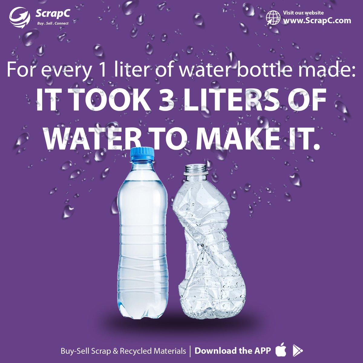 ScrapC00's tweet photo. 💧 It takes 3 liters of water to make just 1 liter plastic bottle.

♻️ Recycling PET bottles helps conserve water, reduce waste, and support a circular economy.

Choose recycling. Choose sustainability.

🌐 https://t.co/AlTqbXJpC6

#ScrapC #PlasticRecycling #WaterConservation https://t.co/70fAPdEugs