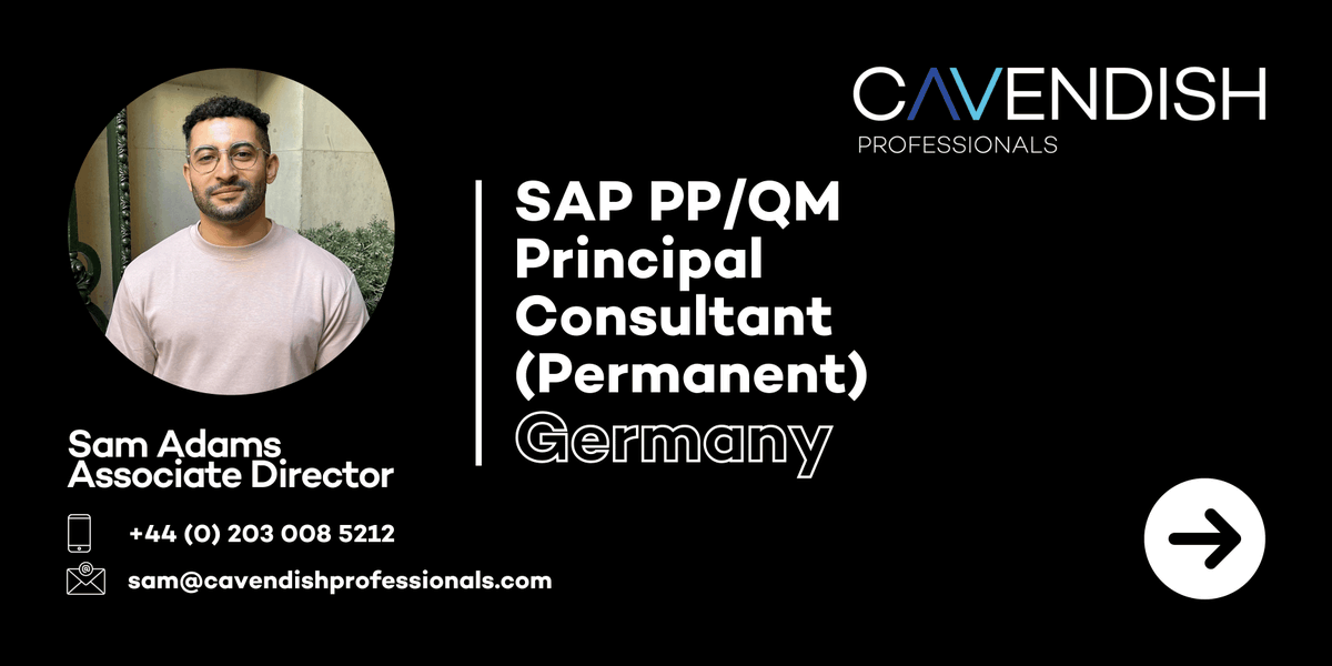 cavendishpros's tweet photo. π± SAP PP/QM Principal Consultant
π Germany
π± Sam Adams - 0203 0085 212
βΆοΈ Apply here - https://t.co/QtOHwr19Un
#techhiring #techgermany https://t.co/L7xlcjRojr