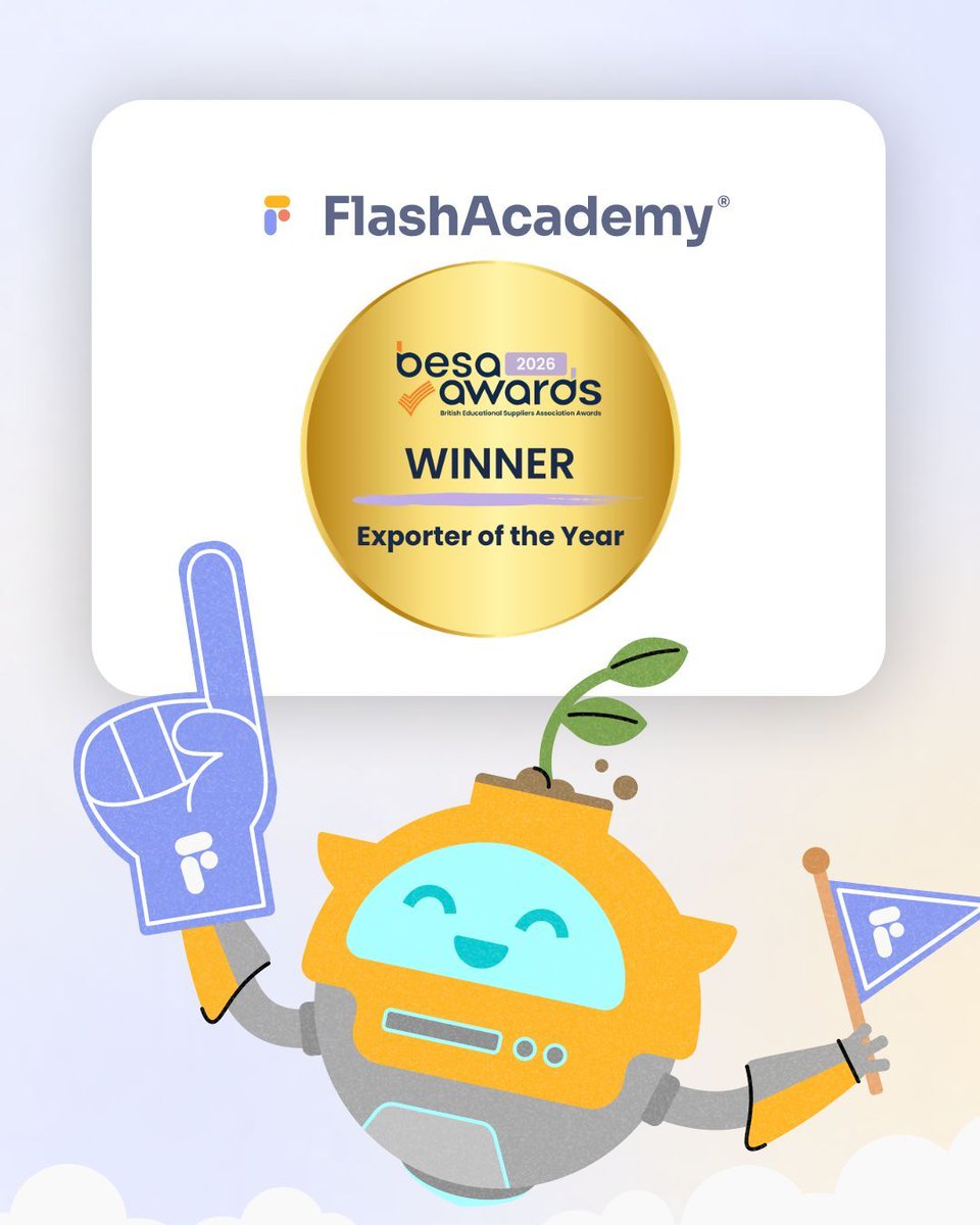 FlashAcademy_HQ's tweet photo. 🏆 FlashAcademy® has been named Exporter of the Year 2026 at the BESA Awards.

The judges praised our international strategy, customer-led innovation and commitment to adapting our platform to meet the needs of schools worldwide.

Read more 👇
https://t.co/2FvBcqQq0c

#BESAAwards #EdTech #InternationalEducation