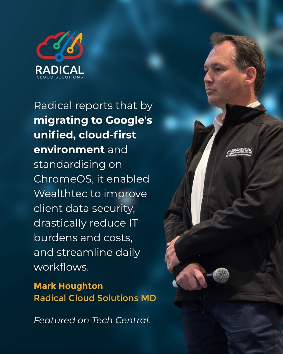 rcs_cloud's tweet photo. Proud to be featured by TechCentral for our work helping Wealthtec Holdings modernise with Google Cloud and ChromeOS. The result: stronger security, lower IT costs and streamlined operations.

Read more: https://t.co/u1jr2i25yf https://t.co/hkaURKE9Xl