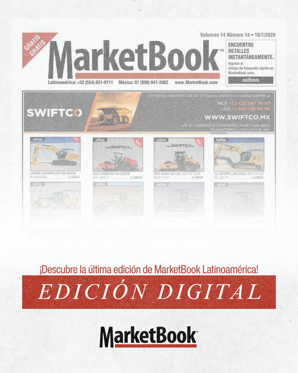 MarketBookLA's tweet photo. ¡Ya está EN DIRECTO! ¡Ya están disponible las últimas edicion de #MarketBookLatinAmerica!🗞️‼️

🔗 https://t.co/Zy9aGTYX6Y

 #MaquinariaDeConstrucción #MaquinariaAgrícola #SectorDelTransportePorCarretera #VentaDeRemolques #MaquinariaPesada #MaquinariaAgrícola #AnunciosDeMaquinaria https://t.co/59DNHaVXXa
