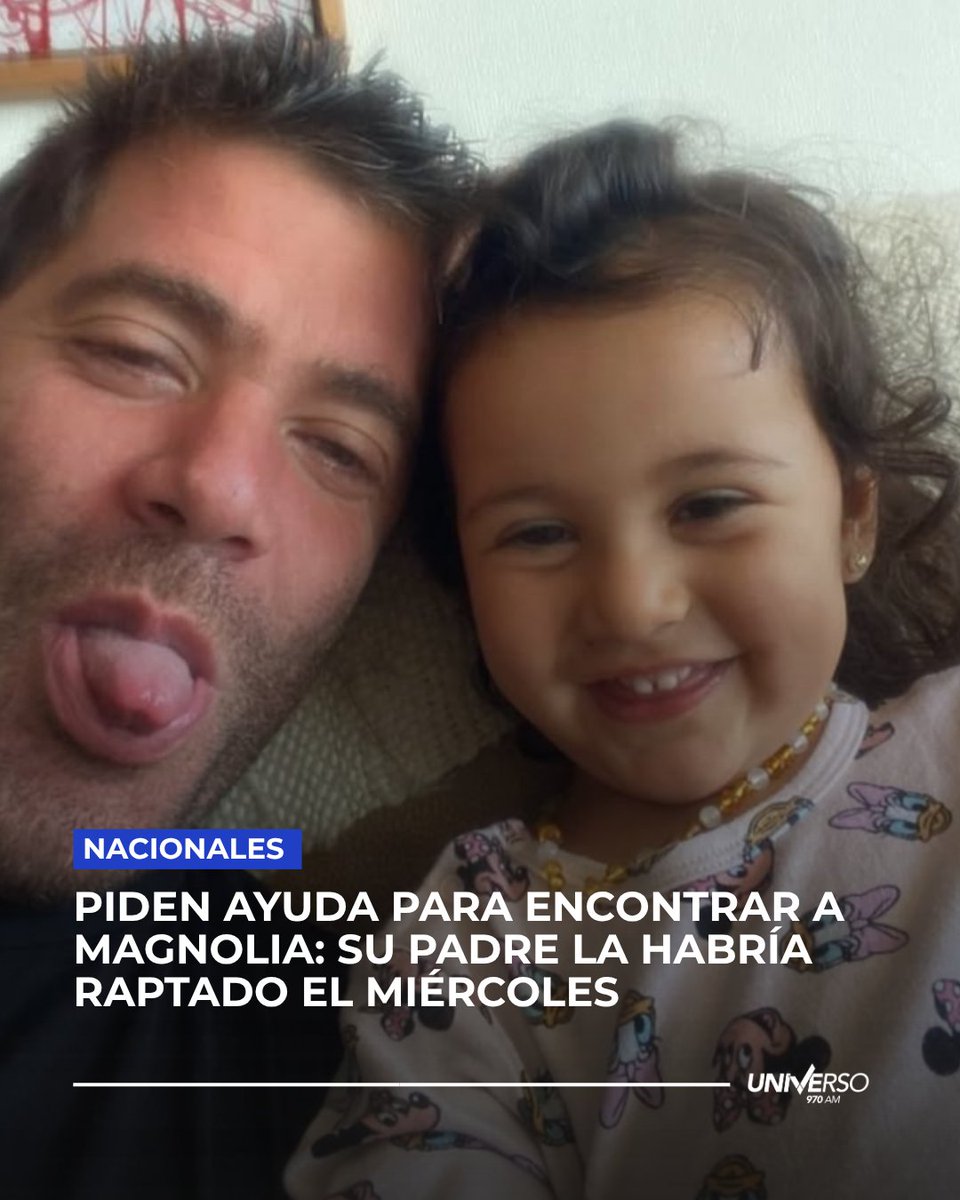 Universo970py's tweet photo. #Nacionales | 🚨 Piden ayuda para encontrar a Magnolia: su padre la habría raptado el miércoles

🔹 La madre de Magnolia Bustos Rojas, una niña de 2 años, denunció la desaparición de su hija luego de que el padre, Francisco Javier Bustos (de nacionalidad chilena y residente en Paraguay), no cumpliera con devolver a la menor en el horario establecido por una resolución judicial. El hecho ocurrió el pasado miércoles 8 de julio y la menor fue vista por última vez en el barrio Mburucuyá de Asunción.

🧏🏽 La señora Diana Belén Rojas manifestó su temor de que su expareja traslade a Magnolia a Chile debido a supuestas amenazas realizadas anteriormente. Además, indicó que el hombre tendría antecedentes de agresividad y que dejó de responder sus mensajes luego de no cumplir con la devolución de la menor.

🗣️ El oficial Ramón Vera, jefe del Registro Nacional de Personas Desaparecidas, informó que se realizaron verificaciones con la Dirección Nacional de Migraciones y que, hasta el momento, se descartó que el hombre haya salido del país con la niña. Señaló que continúan las investigaciones para localizar a ambos.

📲 Cualquier información puede ser comunicada al 0986 760 083 o reportada a las autoridades correspondientes

Vía: @angelicagesama 

📻#Universo970AM