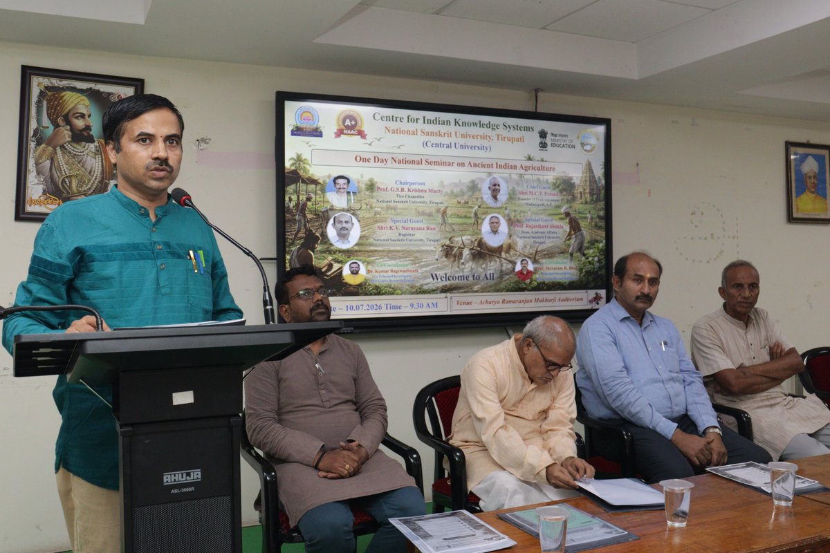 NSUTirupati's tweet photo. Prof. Rajanikant Shukla, Dean (Academic Affairs), and Shri K.V. Narayana Rao, Registrar, graced the inaugural session as Special Guests.
@IKS_Media @EduMinOfIndia #AncientIndianAgriculture #IndianKnowledgeSystems #NaturalFarming #Sustainability #NationalSanskritUniversity #CIKS https://t.co/uhrsX5Qj00
