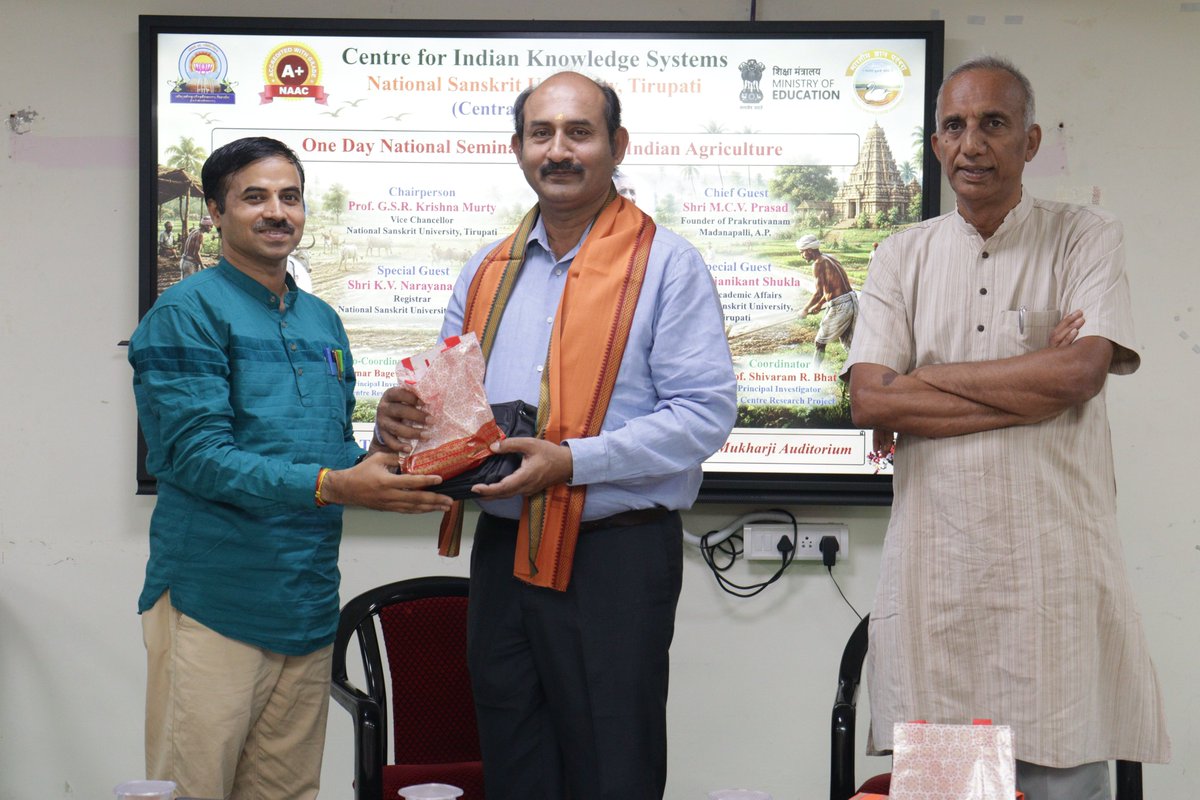 NSUTirupati's tweet photo. Prof. Rajanikant Shukla, Dean (Academic Affairs), and Shri K.V. Narayana Rao, Registrar, graced the inaugural session as Special Guests.
@IKS_Media @EduMinOfIndia #AncientIndianAgriculture #IndianKnowledgeSystems #NaturalFarming #Sustainability #NationalSanskritUniversity #CIKS https://t.co/uhrsX5Qj00