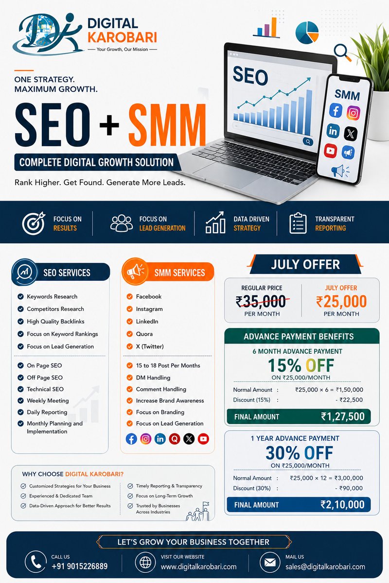 DigitalKarobari's tweet photo. 🚀 Boost Your Business with SEO + Social Media Marketing That Delivers Results
#DigitalKarobari #SEO #SocialMediaMarketing #DigitalMarketing #LeadGeneration #BusinessGrowth #GoogleRanking #BrandAwareness #SEOIndia #SMM #PerformanceMarketing #OnlineMarketing #BusinessSuccess https://t.co/Rg5PGb7aFM