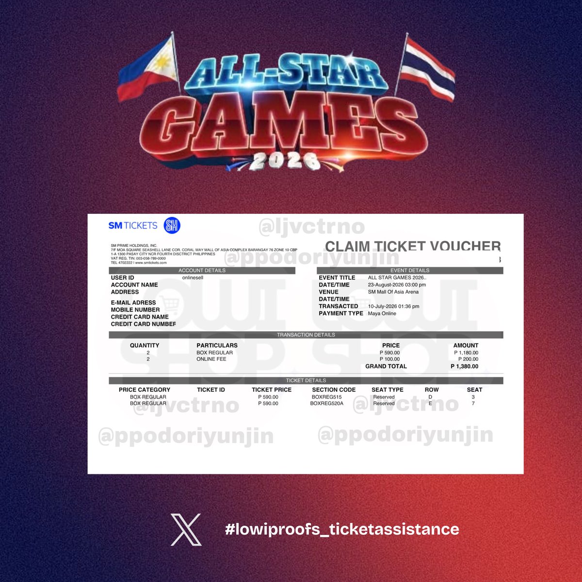 ppodoriyunjin's tweet photo. This is the Proof of transaction 📩

 Thank you for trusting my ticketing assistance for the Star Magic All-Star Games 2026 in MANILA. Looking forward to serving you again soon 🇹🇭🇵🇭 

📍 #lowiproofs_ticketassistance 
#StarMagicAllStarGames2026 #AllStarGames2026 https://t.co/0cqpYDaCcA