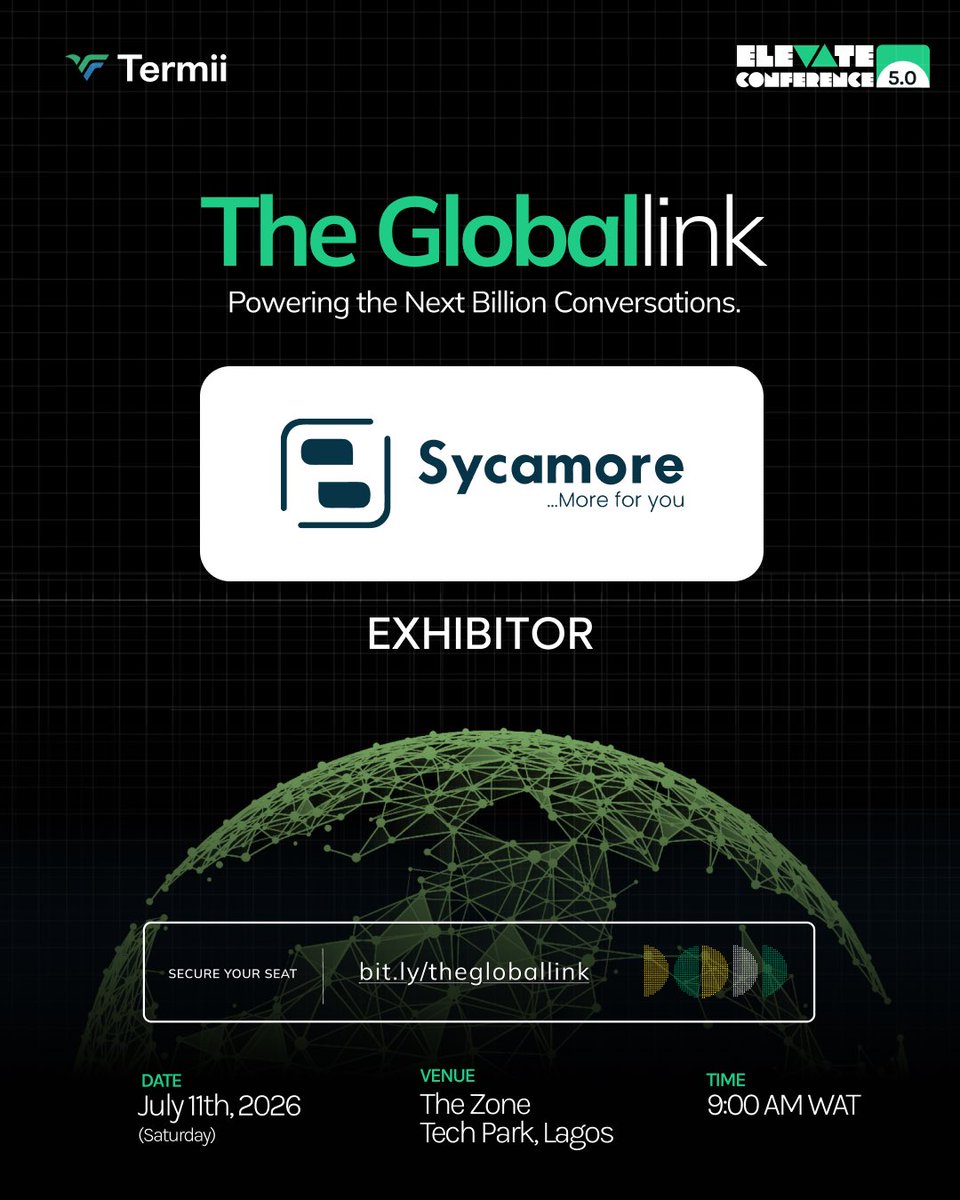 termii_network's tweet photo. Meet some of our exhibitors at Termii Elevate Conference 5.0! 🚀

One of the best parts of the Termii Elevate Conference is getting to meet the companies building solutions that are shaping the future of technology, finance, and connectivity.

Sycamore (@SycamoreNG) – Helping individuals and businesses save, invest, borrow, and grow with confidence.

Telroi (@telroibusiness) – Powering the future of business communication with AI-driven voice technology.

Take a moment to stop by the booths, meet the people behind the brands, ask questions, and find products designed to help you or your business thrive.

📍 The Zone, Gbagada, Lagos
📅 July 11, 2026
🕘 9:00 AM

See you at Termii Elevate Conference 5.0!