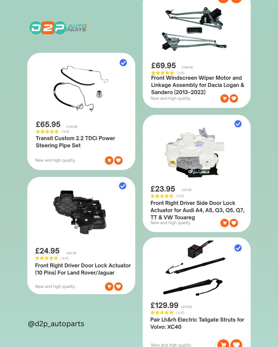 D2Pautoparts's tweet photo. π One Store. Thousands of Quality Auto Parts.
From door lock actuators to power steering pipes, wiper systems and tailgate strutsβD2P Auto Parts has you covered.
π Fast UK Delivery
β
Premium Quality
π· Great Prices #D2PAutoParts #DriveD2P https://t.co/EMI4xV1jKu