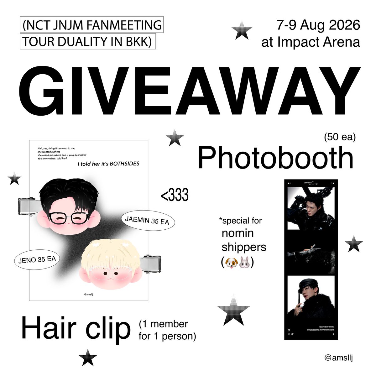 amsllj's tweet photo. giveaway
— nct jnjm fanmeeting tour in bangkok

⎚-⎚

✶ impact arena
✶ 7-9 aug 2026
✶ time tba

pls rt + show vote/streaming verified

#NCTJNJM_FANMEETING_TOUR
#NCTJNJM_FANMEETING_TOUR_DUALITY https://t.co/YtwMWa1HyD