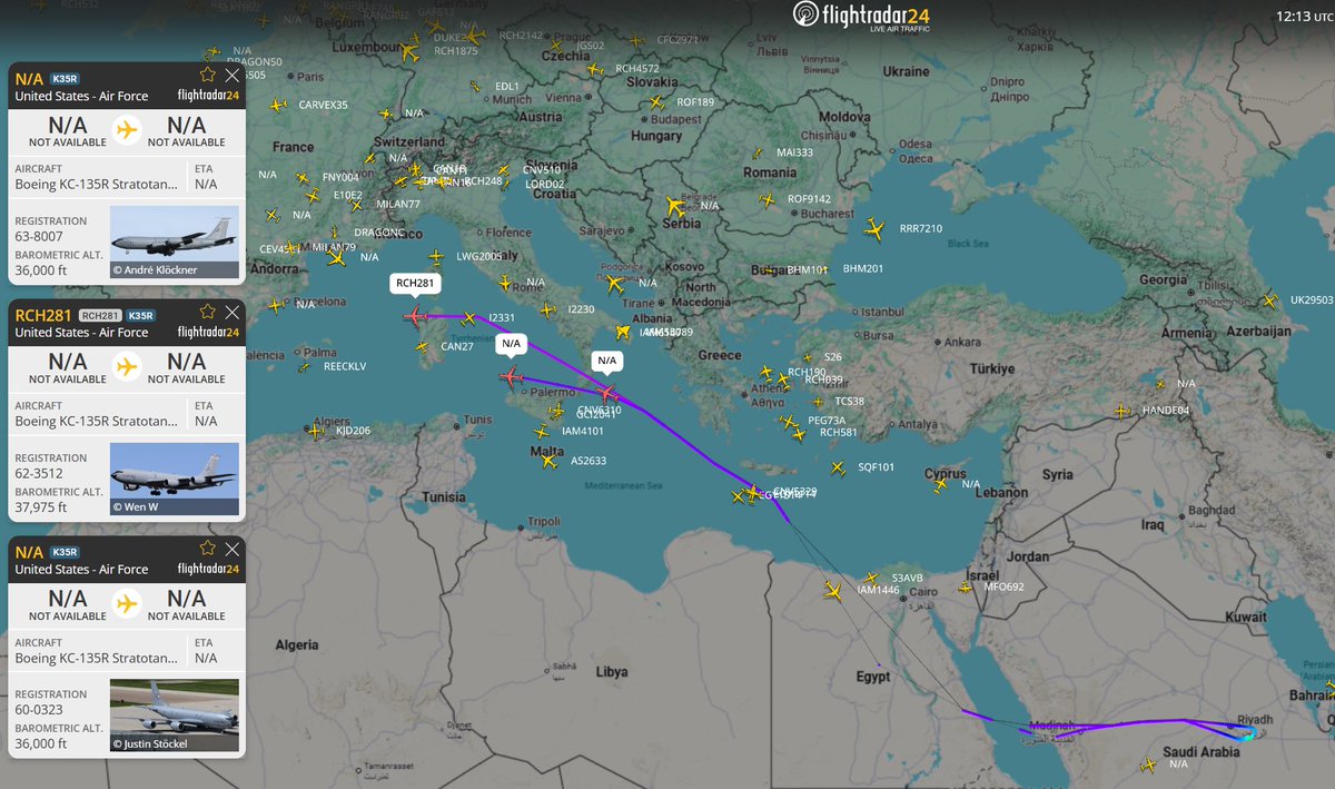 AUX_OSINT's tweet photo. 3x KC-135R have left Prince Sultan AB (OEPS) earlier in the day and are heading to Istres AB (LFMI).

#AE0627 - 62-3512 - RCH281
#AE0489 - 63-8007 - RCH???
#AE059B - 60-0323 - RCH??? https://t.co/1fLXDB4VXp