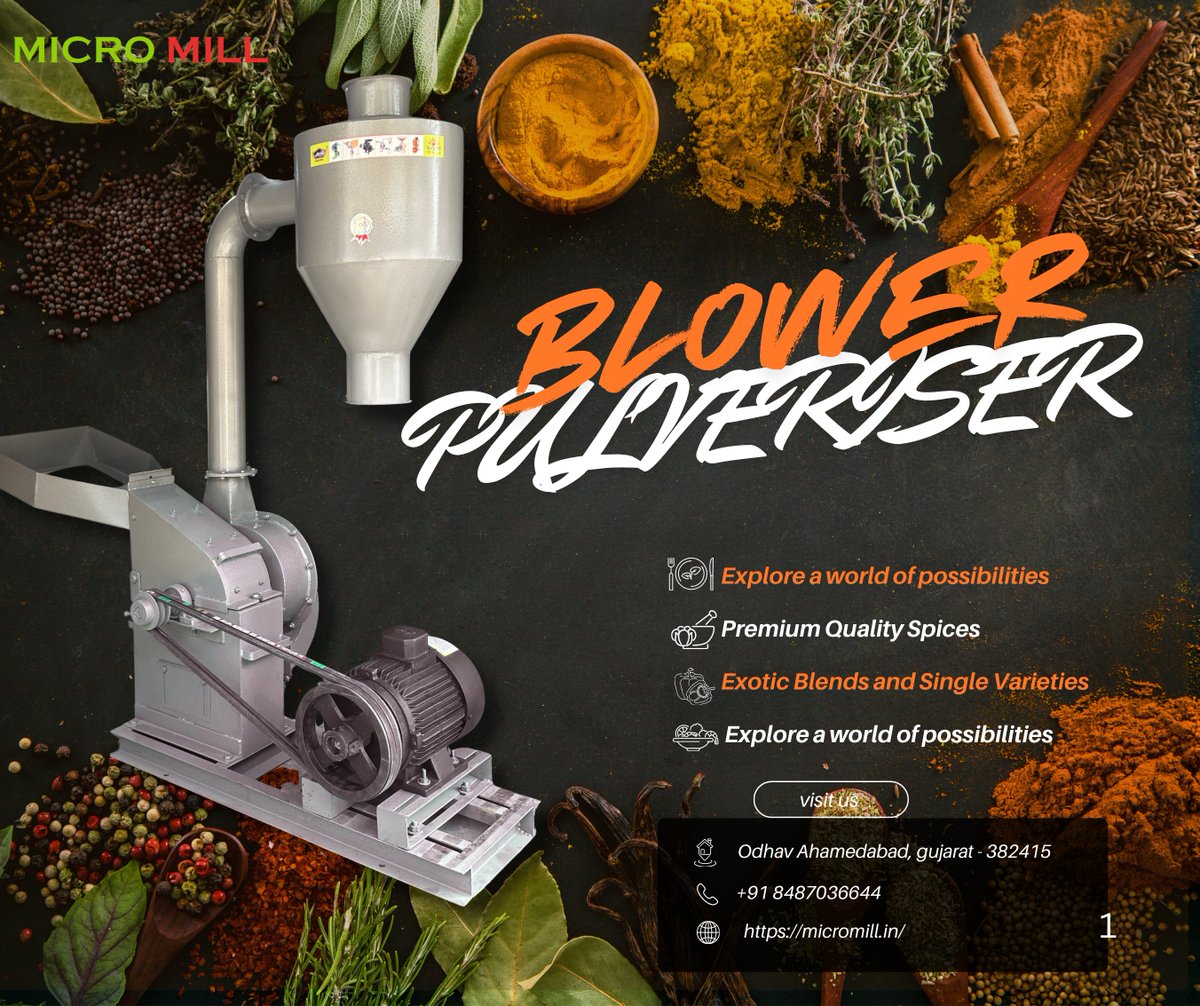 micro_mill's tweet photo. BLOWER PULVERISER SPICES MILL
घर से शुरू करें खुद का मसाले का बिजनेस
हमरे ब्लोअर पुलवेराइजर के साथ
ES मशीन में सभी के सूखे मसाले आसान से पीस सकते हैं आप|
ज्यादा जानने के लिए अभी कॉल करें: +91 7487056644

https://t.co/BN8qOBhoJI https://t.co/pBMW9bDiHJ