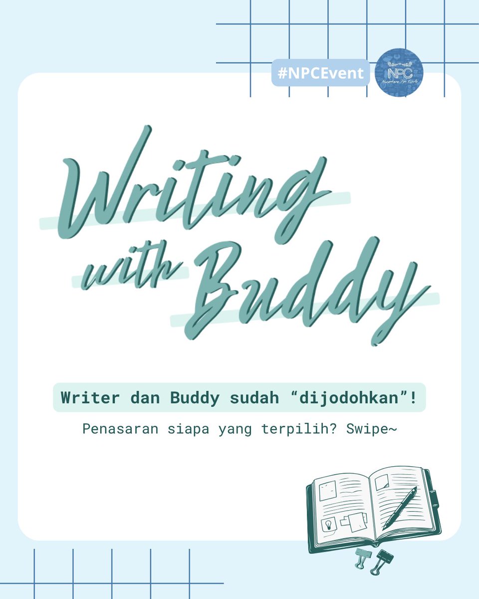wattpad_npc2301's tweet photo. Di Grup NPC sedang berjalan event "Writing with Buddy". Para peserta sudah mendaftar sejak bulan lalu & Minpecut yang mencomblangi mereka.
Mari kita lihat, apa nyomblangi itu cocok atau tidak?
🤭🤭🤭
#npc2301 #NPCEvent #eventmenulis #komunitasmenulis #wattpadcommunity https://t.co/imVFTYfBJa