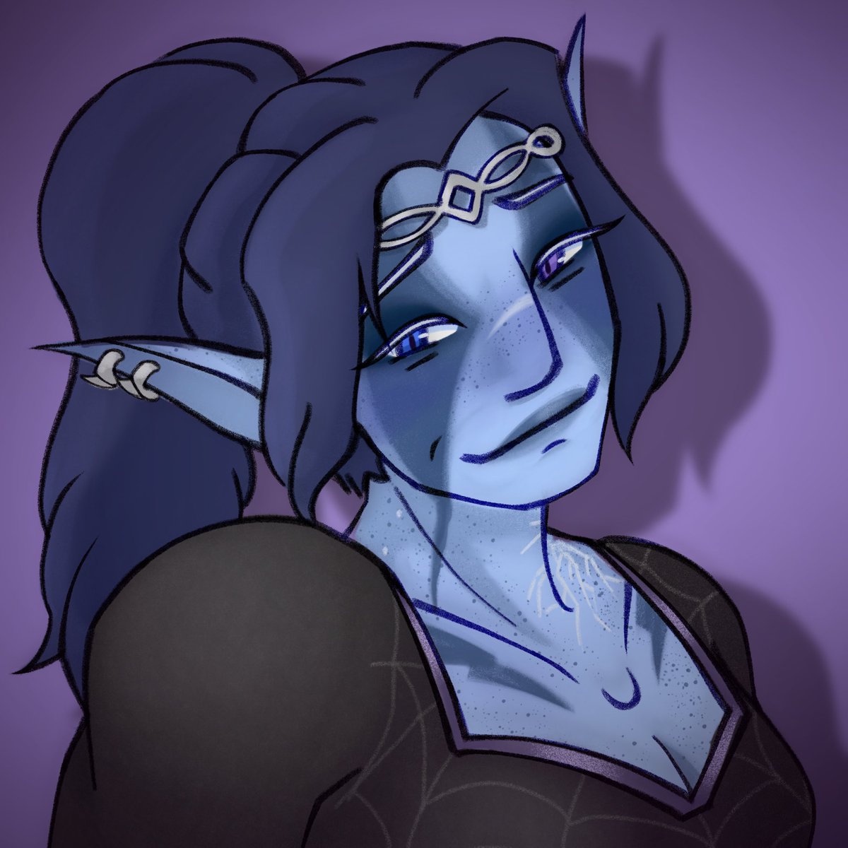 darkfireoflove's tweet photo. (drew myself an icon for my 21st! big fan of the darkvision reflective eyes headcanon. ignore the fact that it looks like a school picture.)

other versions + tags
#bg3 #baldursgate3 #bg3tav #drow #paladin #dnd (if anyone can suggest tags i’m supposed to put on these pls do LOL) https://t.co/ccJ20lvGaD
