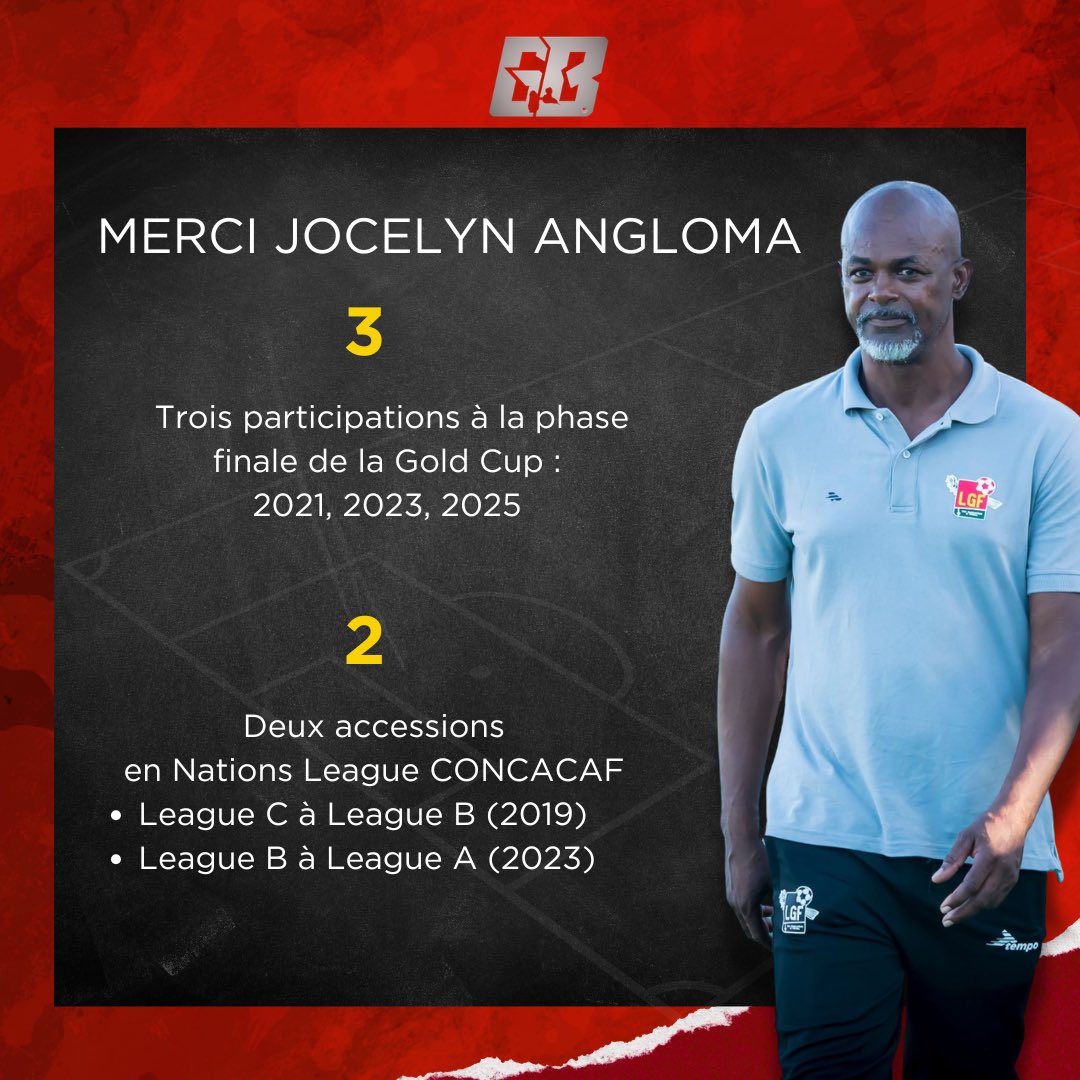 LGF971's tweet photo. #Sélection

Sept années à la tête des Gwada Boys comme sélectionneur, trois participations à la phase finale de la @GoldCup 
, deux accessions en @CNationsLeague.

𝗠𝗘𝗥𝗖𝗜 𝗝𝗢𝗖𝗘𝗟𝗬𝗡 𝗔𝗡𝗚𝗟𝗢𝗠𝗔 !

Bonne continuation à lui pour la suite de sa carrière. https://t.co/i50DwgNPWB