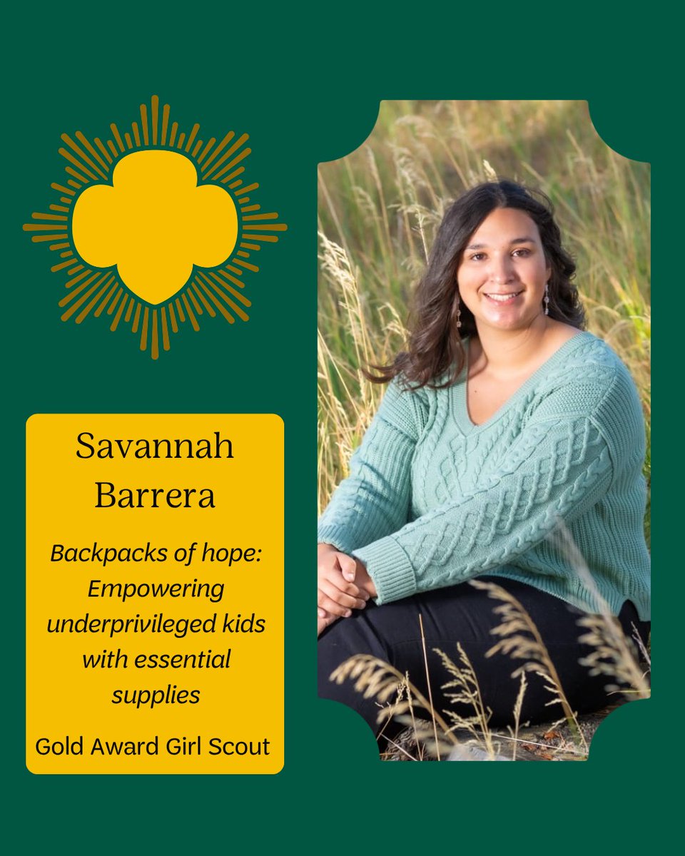 GSColo's tweet photo. Congrats Savannah! 💚 For her Gold Award project, Savannah organized school supply drives to ensure that every child has an equal opportunity to succeed in school. "Completing this project pushed me to grow as a leader and stay committed even when faced with challenges." https://t.co/r7wv18HMYu
