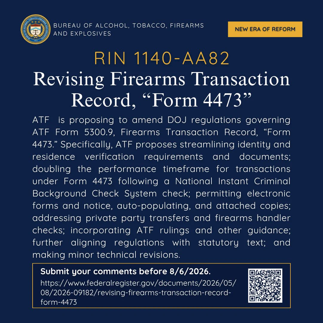 ATF proposes amendment to Form 4473 to streamline identity verification and extend transaction timeframes.