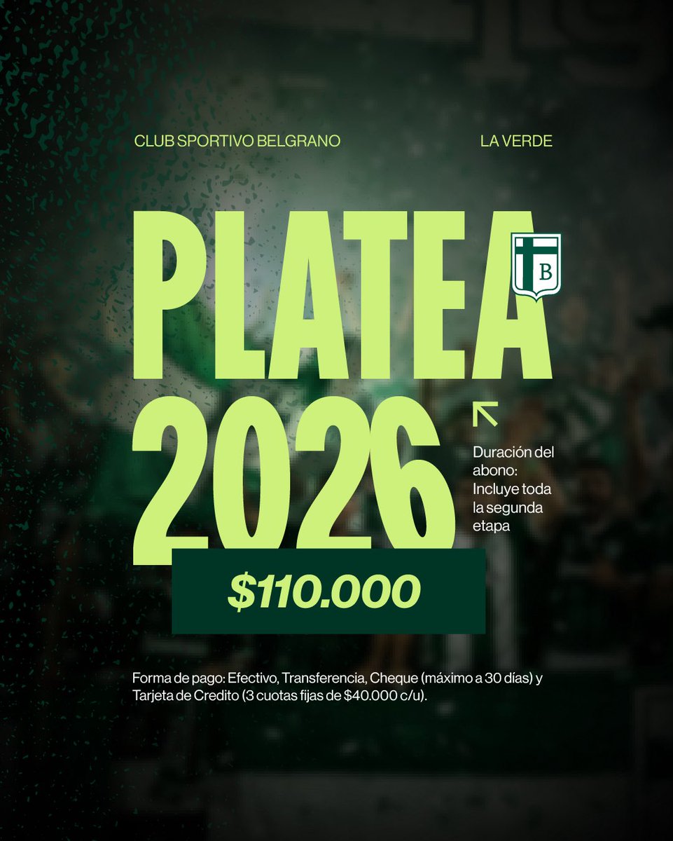 ClubSpBelgrano's tweet photo. SOCIOS • Tras la clasificación al nonagonal, renovamos la ilusión de cara a la segunda etapa.

Asegurá tu lugar, renová tu platea y vení a alentar a la Verde en busca del próximo objetivo.

¡Es #TodosJuntos! 💚

#ElAlmaPorLosColores https://t.co/ZIM4rXs0di