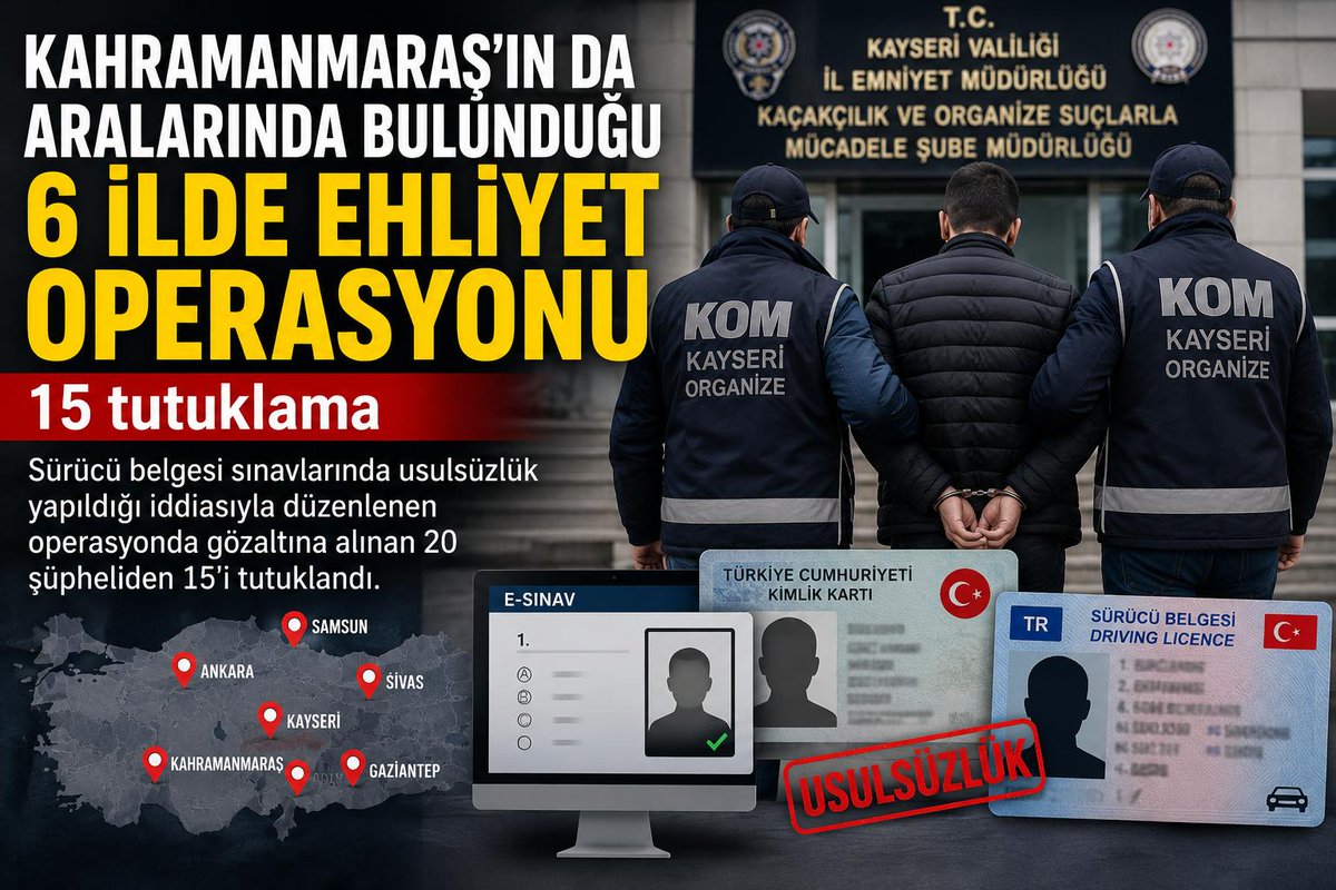 Memleket461's tweet photo. KAHRAMANMARAŞ’TA EHLİYET OPERASYONU: 15 TUTUKLAMA 
https://t.co/6NeAgsXZUZ https://t.co/9a3rnuGRVs