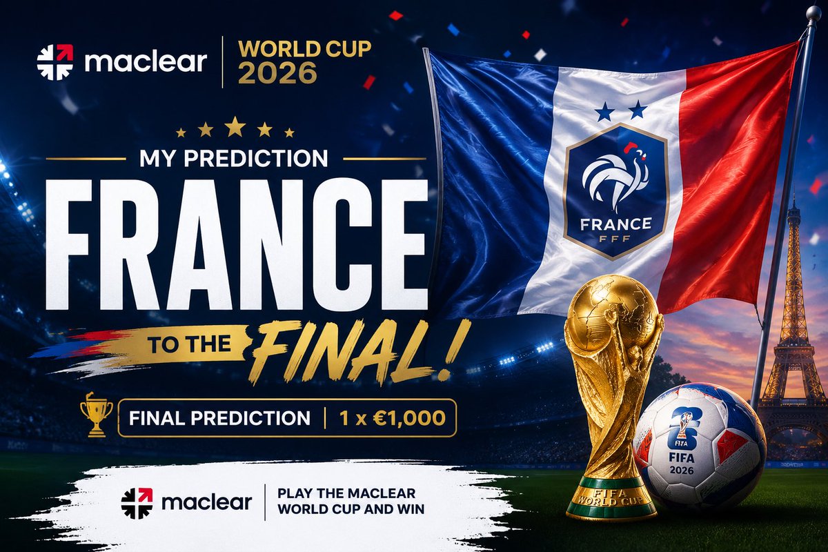 ArdsInc's tweet photo. 🇫🇷 My prediction is locked.

I’m taking a bet with @Maclear_ch.

France will reach the Final. 🏆

Allez Les Bleus! 💙🤍❤️

#MaclearWorldCup https://t.co/BDok2kMRVz