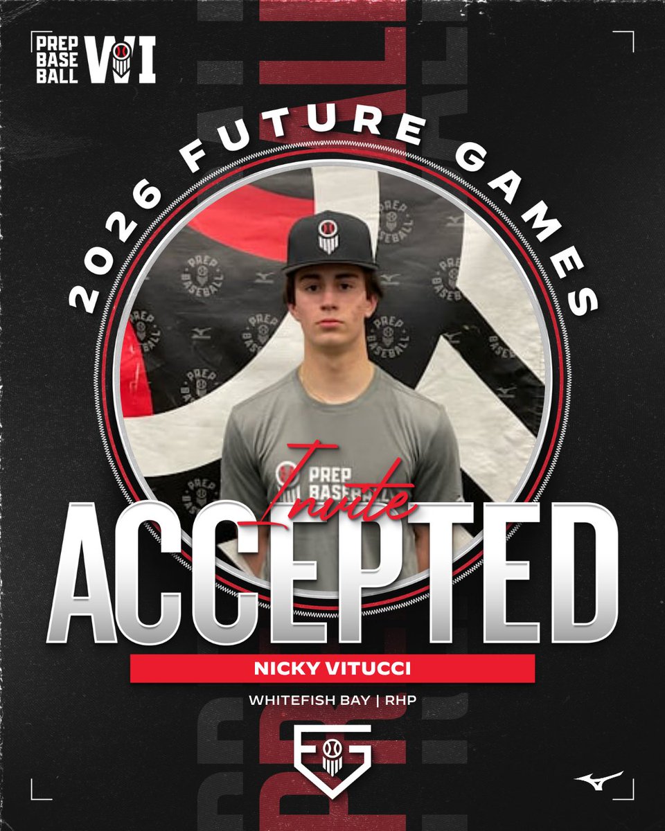 PrepBaseballWI's tweet photo. 𝗙𝘂𝘁𝘂𝗿𝗲 𝗚𝗮𝗺𝗲𝘀 𝗜𝗻𝘃𝗶𝘁𝗲 𝗔𝗰𝗰𝗲𝗽𝘁𝗲𝗱 ✅

2028 RHP Nicky Vitucci (Whitefish Bay) will represent Team Wisconsin at the #PBFG26 🧀 

Vitucci put together an impressive sophomore campaign and is the No. 16 ranked prospect in the state's '28 class. 

👤: https://t.co/YI5lsNddgc | @NickyVitucci