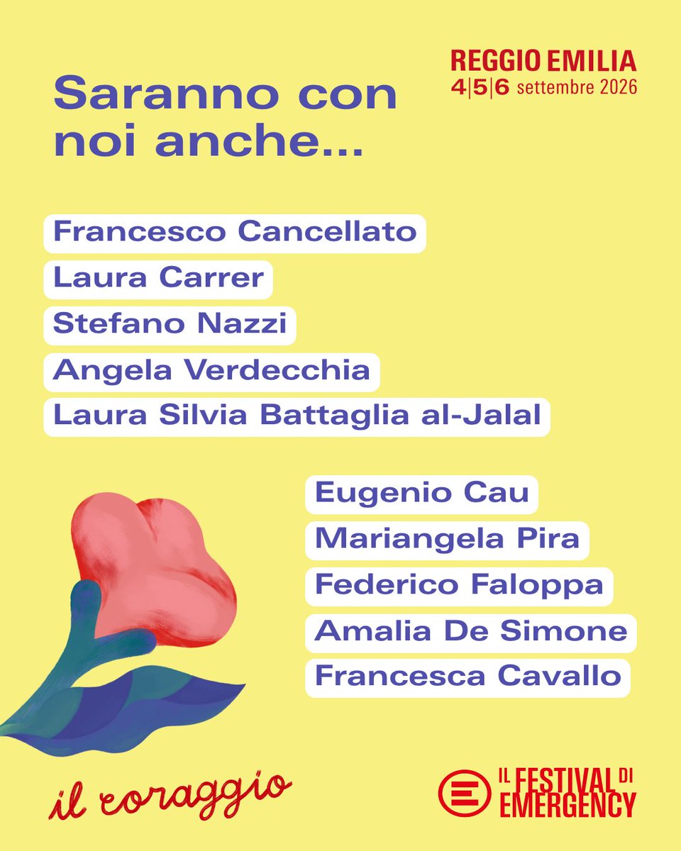 emergency_ong's tweet photo. La seconda line-up è qui!
Continuiamo a svelarvi alcuni degli ospiti de #ilcoraggio, la sesta edizione del #Festival di EMERGENCY.

📍 4, 5 e 6 settembre a #ReggioEmilia.

Info https://t.co/Vo1t4YrBes https://t.co/Qrxfh9KWqQ