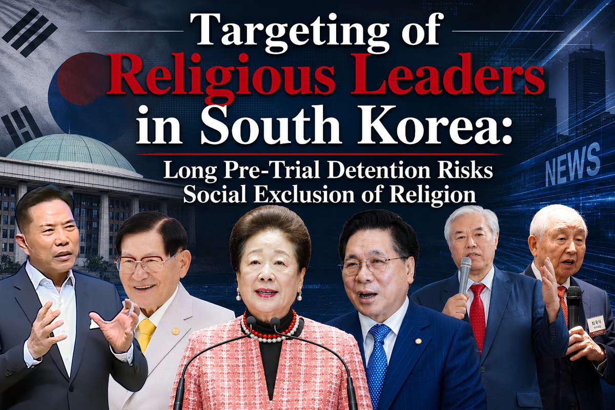 monarchreport25's tweet photo. Targeting of Religious Leaders in South Korea: Long Pre-Trial Detention Risks Social Exclusion of Religion

South Korea is seeing specific religious leaders and pastors subjected to prolonged pre-trial detention and aggressive raids on churches.

Key Cases (no final convictions yet):

- Pastor Son Hyun-bo (Segero Church, Busan): 
Detained since Sept 8, 2025; held for about 5 months (143 days); released early 2026 with suspended sentence.

- Dr. Hak Ja Han (Unification Church): 
Detained since Sept 22, 2025 (age 83); held for more than 290 days (over 9.5 months) with several temporary medical releases.

- Lee Man-hee (Shincheonji): 
Detained since June 24, 2026 (age 95); held for ~17 days so far.

In addition, many churches and pastors — including Yoido Full Gospel Church — faced aggressive raids and questioning over their political statements and controversial May 18-related remarks.

These forceful searches by special prosecutors under the Lee Jae-myung administration risk fostering the view that "religion itself is the problem in society and we don’t need it to live."

We need to bring attention to the targeting of religious leaders.