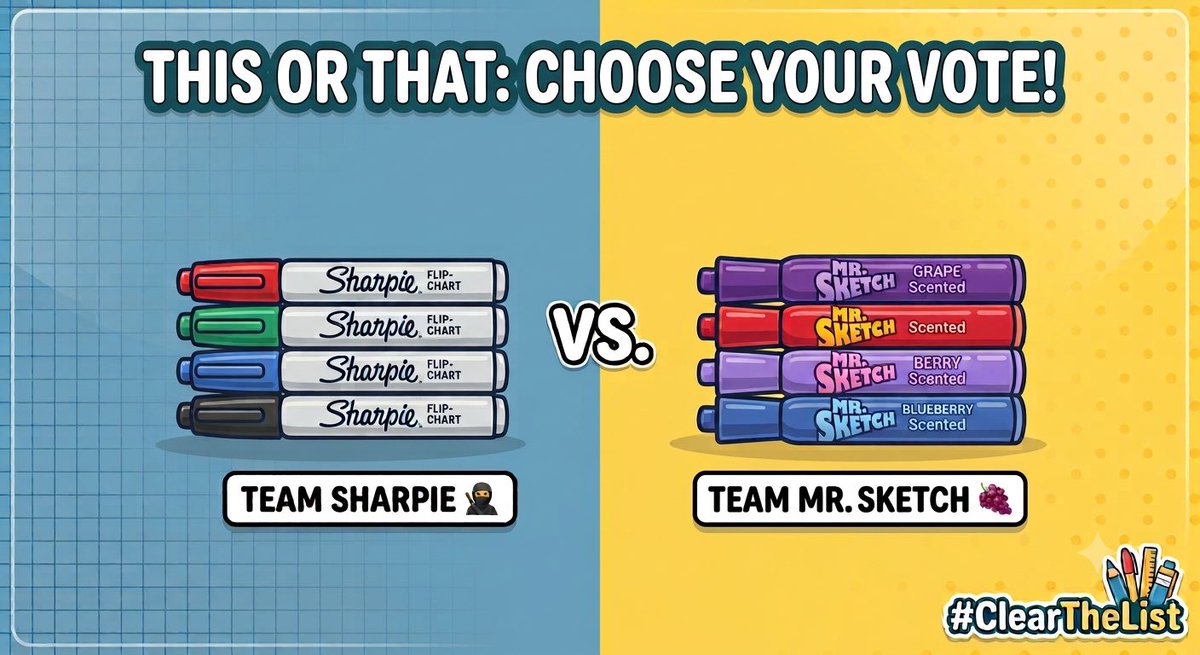 ShelbeElizabeth's tweet photo. 🍎 TEACHER LINK DROP! 

Drop your wishlist and answer the question below! 🧑‍🏫

This or That: Classic Sharpie Flip-Chart markers OR Mr. Sketch scented markers for anchor charts?✨

I'll be hanging out on the timeline and RPing your lists back! Let’s go! 👇 https://t.co/ZbQI3VEB32