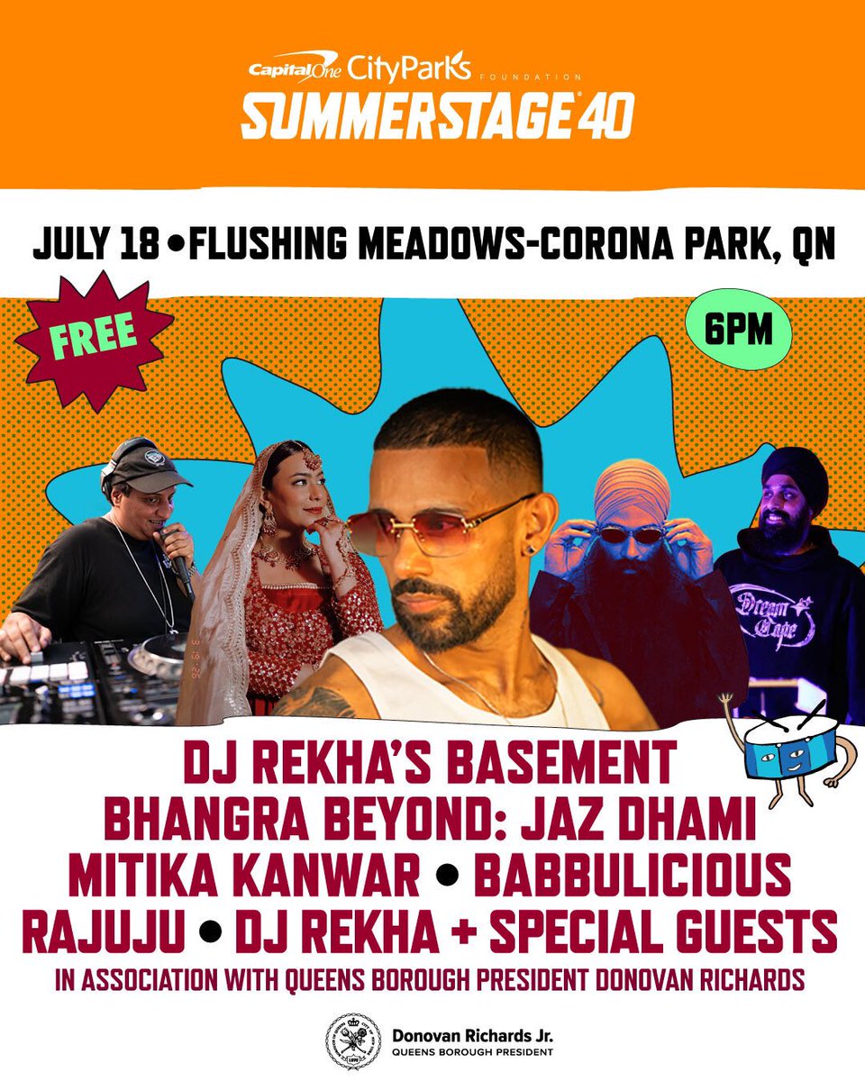 SummerStage's tweet photo. Next Saturday at #SummerStage! Basement Bhangra is back in Flushing Meadows-Corona Park on 7/18 for FREE! Featuring @thejazdhami, @mitikakanwar, @babbulicious &amp; @rajujubrown, and @djrekha + special guests. Join us by the World's Fair Flagstaff at 6PM!
https://t.co/4V4cN3Sk6D https://t.co/ierzIlUZ9w